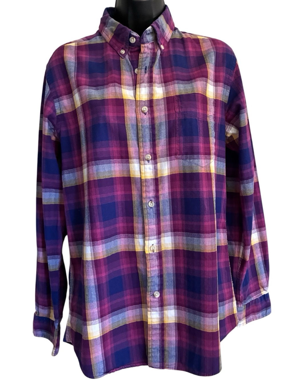 Gorpcore Fall Lumberjack Cotton Plaid Button-Down Shirt Purple Blue Sz S